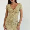 Motel Rocks Printed Dresses | Day Dresses-Omoni Dress in Washed Ditsy Yellow WashedDitsyYellow