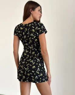 Motel Rocks Printed Dresses | Day Dresses-Omoni Mini Dress in Lemon and Lime Black LemonandLimeBlack