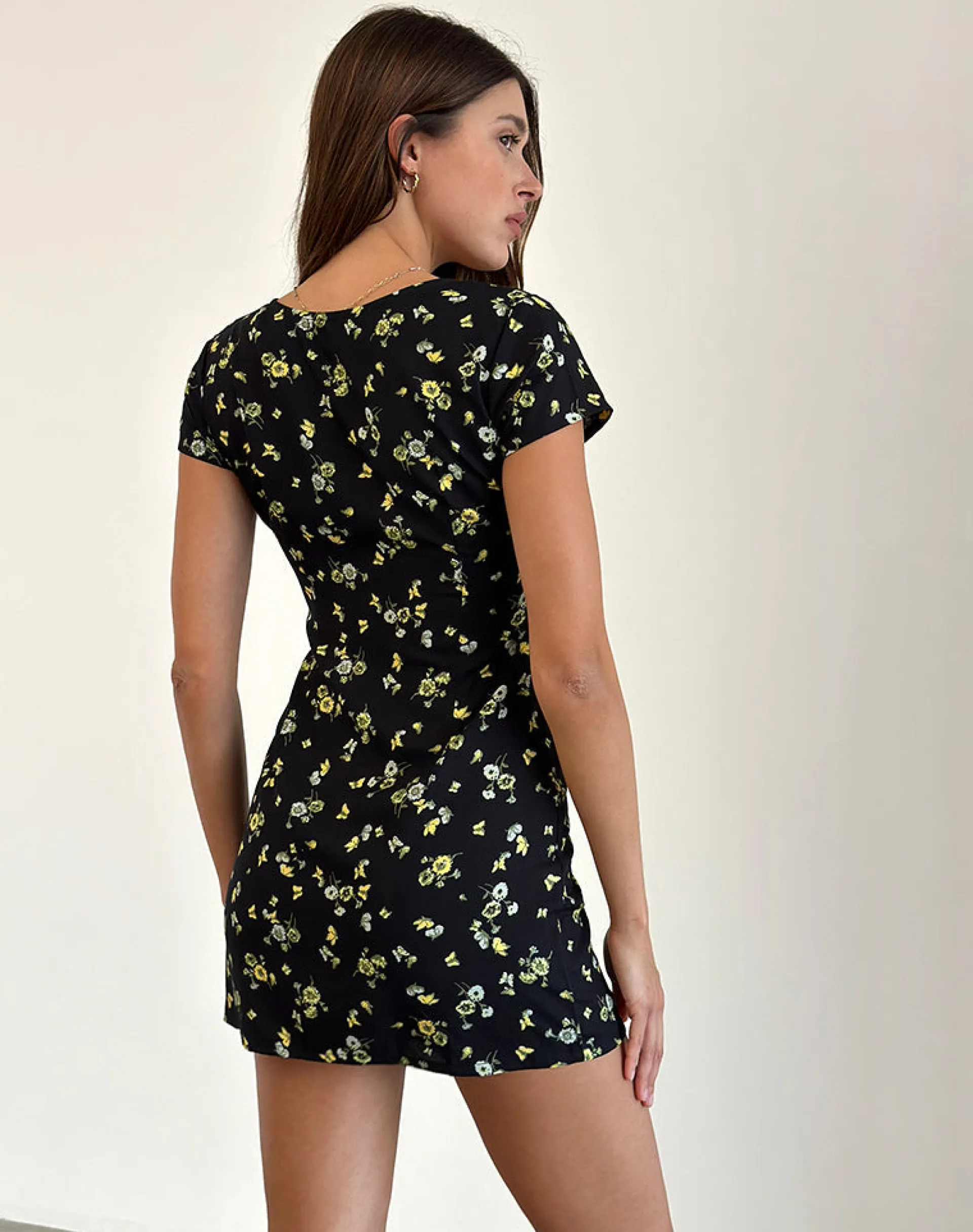 Motel Rocks Printed Dresses | Day Dresses-Omoni Mini Dress in Lemon and Lime Black LemonandLimeBlack