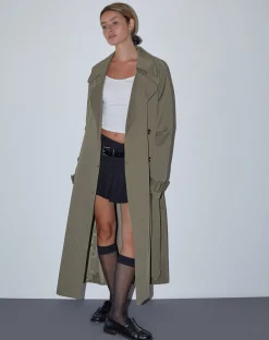 Motel Rocks Coats-Orcati Trench Coat in Khaki