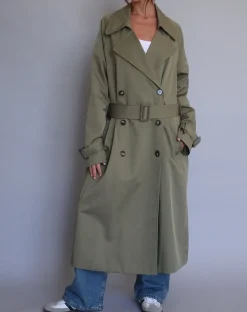 Motel Rocks Coats-Orcati Trench Coat in Khaki