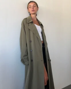 Motel Rocks Coats-Orcati Trench Coat in Khaki
