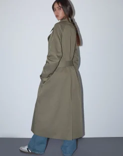 Motel Rocks Coats-Orcati Trench Coat in Khaki