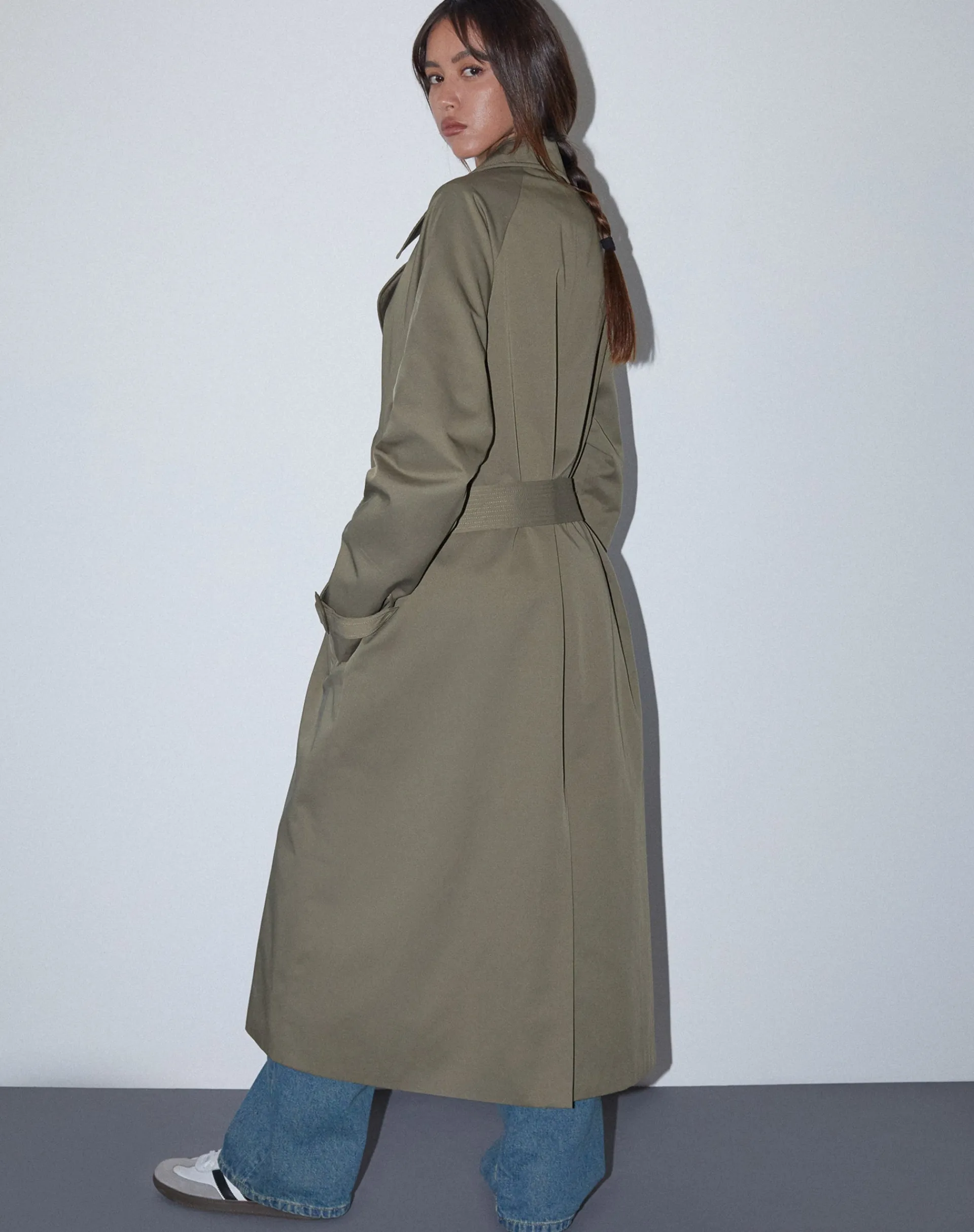 Motel Rocks Coats-Orcati Trench Coat in Khaki
