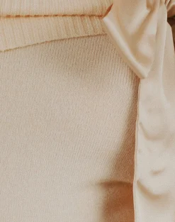Motel Rocks Basic Tops | Long Sleeve Tops-Orianne Long Sleeve Bardot Top in Knit Buttercream KnitButtercream