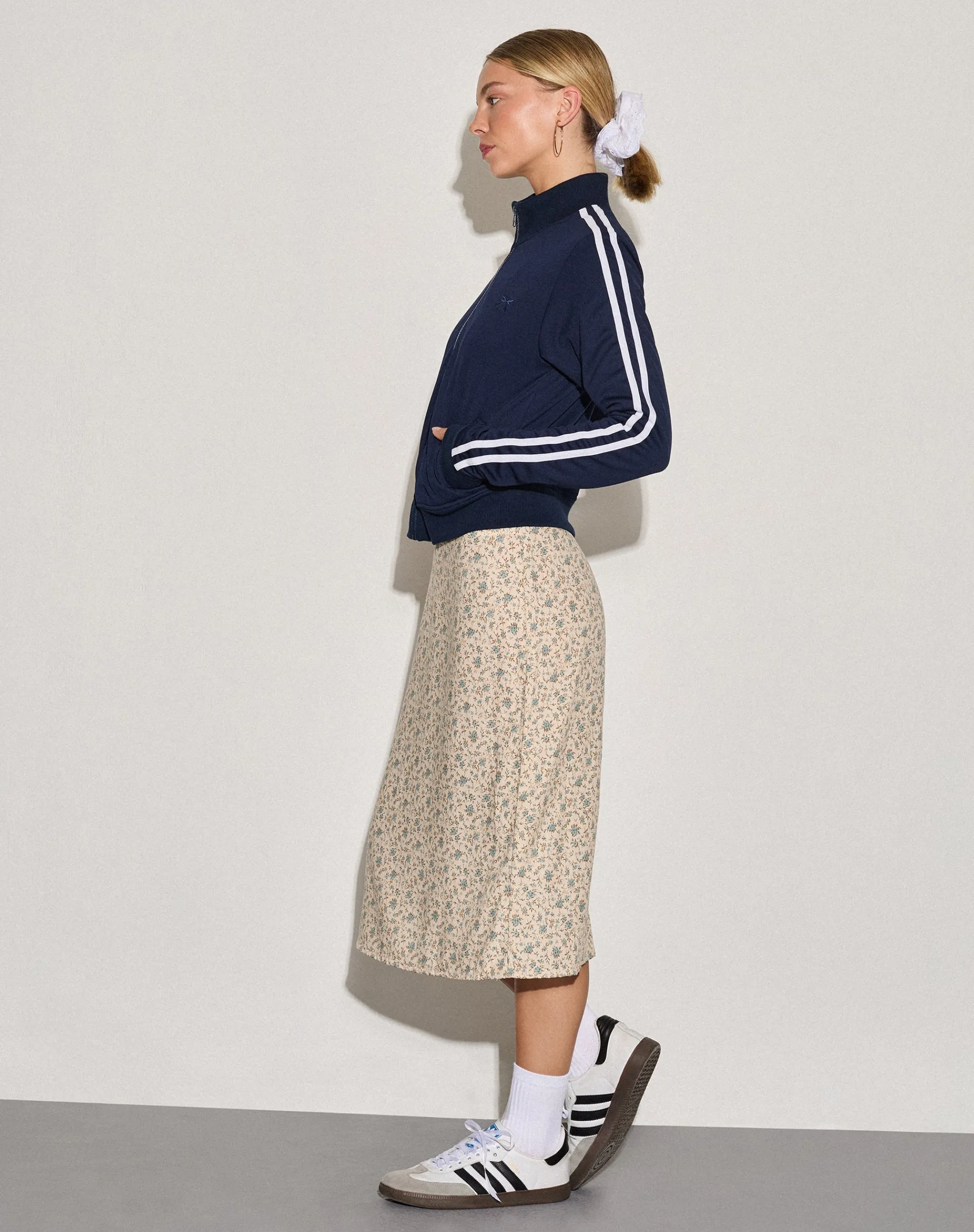 Motel Rocks Jumpers-Orion Zip Up Jumper in Navy with White Stripes and M Embroidery