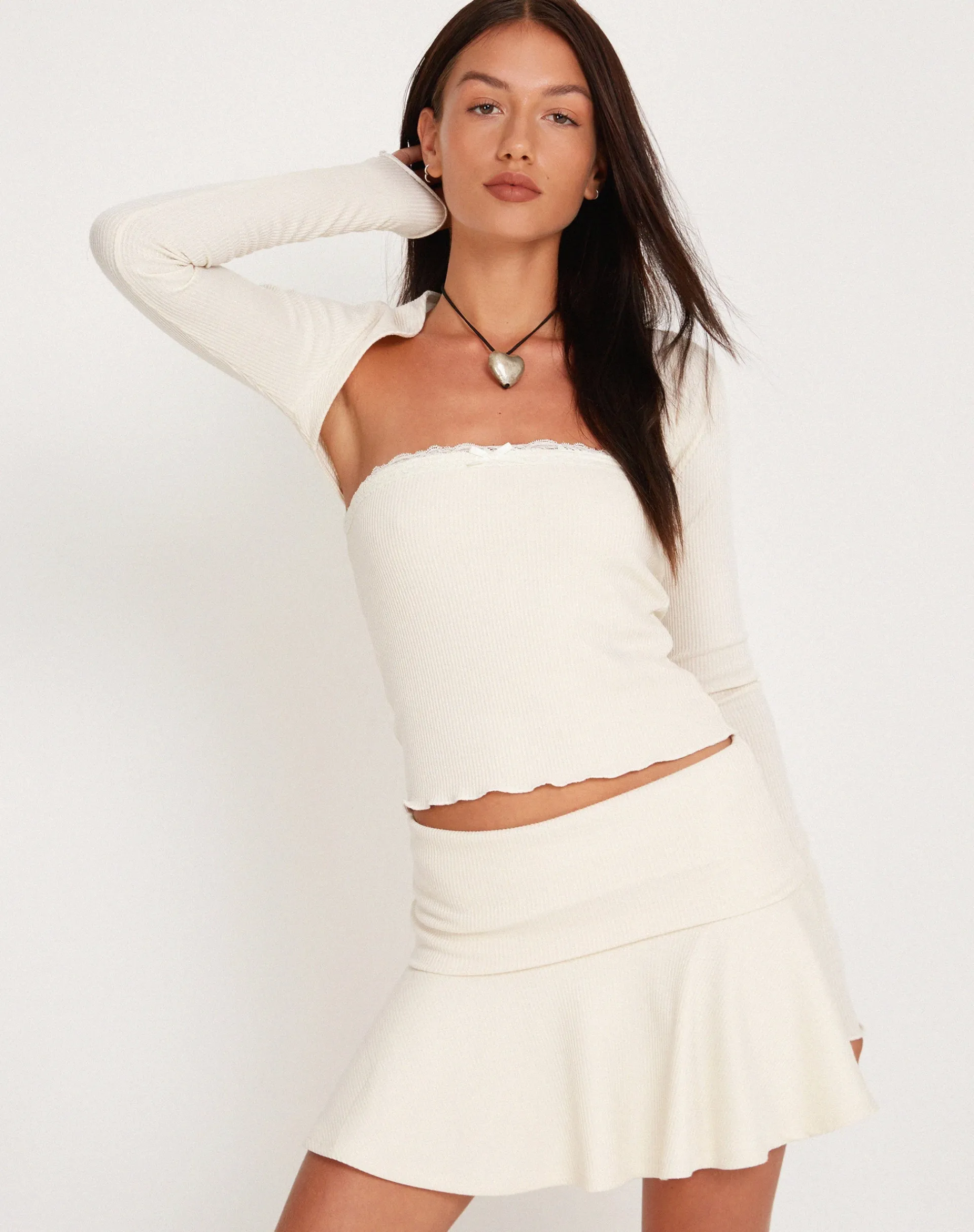 Motel Rocks Mini Skirts-Orla Micro Mini Rib Skirt in ivory