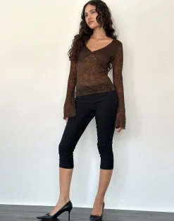 Motel Rocks Long Sleeve Tops-Orphee Long Sleeve Lace Top in Brown