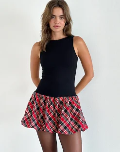 Motel Rocks Tailoring | Bodycon Dresses-Ortega Mini Dress in Black with Diagonal Check Red