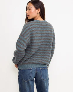Motel Rocks Jumpers-Orvala Knit Jumper in Slate and Brown Stripe