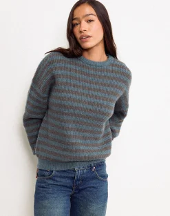 Motel Rocks Jumpers-Orvala Knit Jumper in Slate and Brown Stripe