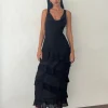 Motel Rocks Little Black Dresses | Party Dresses-Otna Ruffle Detail Chiffon Maxi Dress in Black