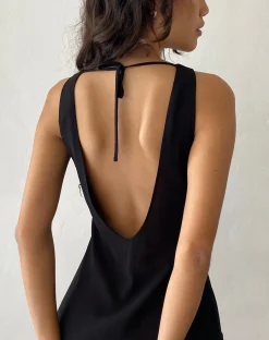 Motel Rocks Little Black Dresses | Party Dresses-Otna Ruffle Detail Chiffon Maxi Dress in Black