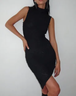 Motel Rocks Bodycon Dresses | Little Black Dresses-Ottilie Textured Asymmetric Mini Dress in Black
