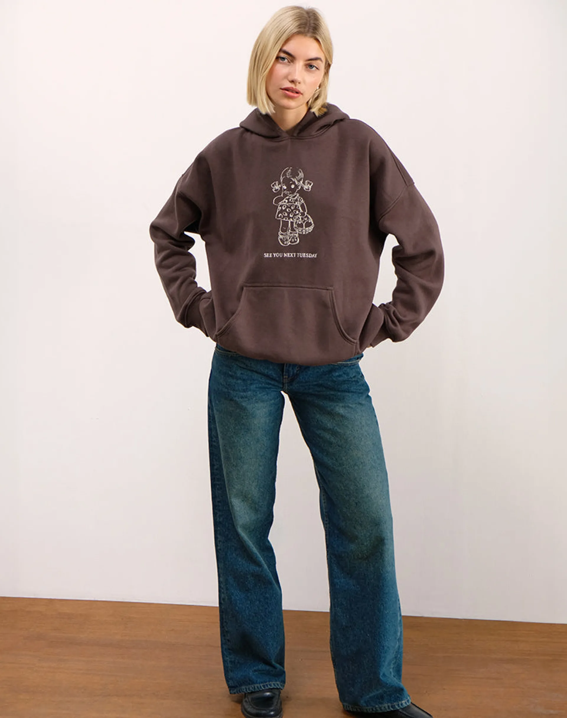 Motel Rocks Hoodies & Sweatshirts | Loungewear-Oversize Hoodie in Deep Mahogany with See You Next Tuesday Print DeepMahoganywithSeeYouNextTuesdayPrint