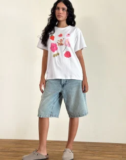 Motel Rocks Basic Tops | Printed Tops-Oversized Basic Tee in White Cuties whitecuties