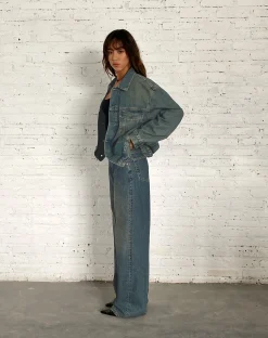 Motel Rocks Basics-Oversized Denim Jacket in Brown Blue Acid BrownBlueAcid