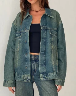 Motel Rocks Basics-Oversized Denim Jacket in Brown Blue Acid BrownBlueAcid