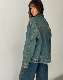 Motel Rocks Basics-Oversized Denim Jacket in Brown Blue Acid BrownBlueAcid