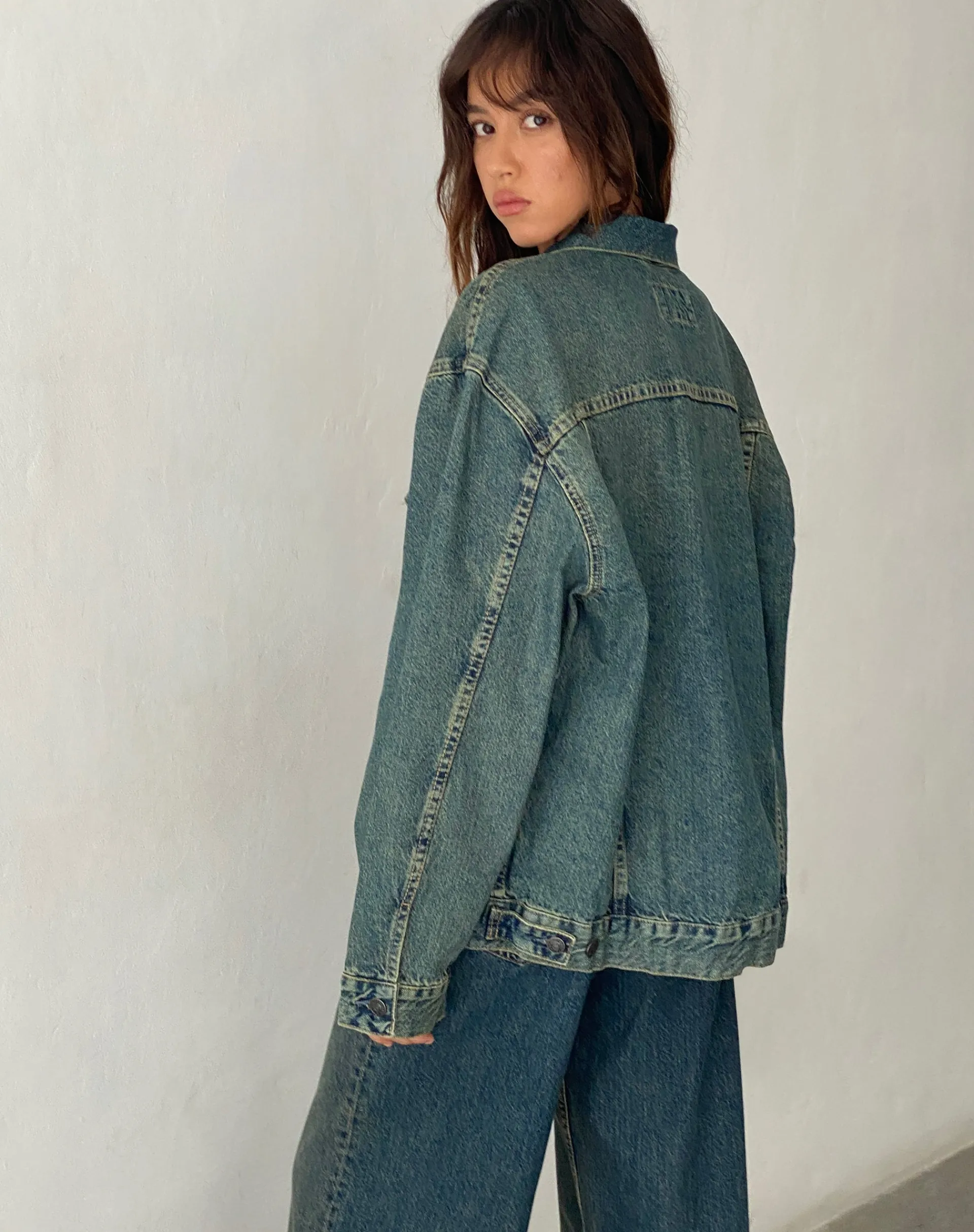 Motel Rocks Basics-Oversized Denim Jacket in Brown Blue Acid BrownBlueAcid