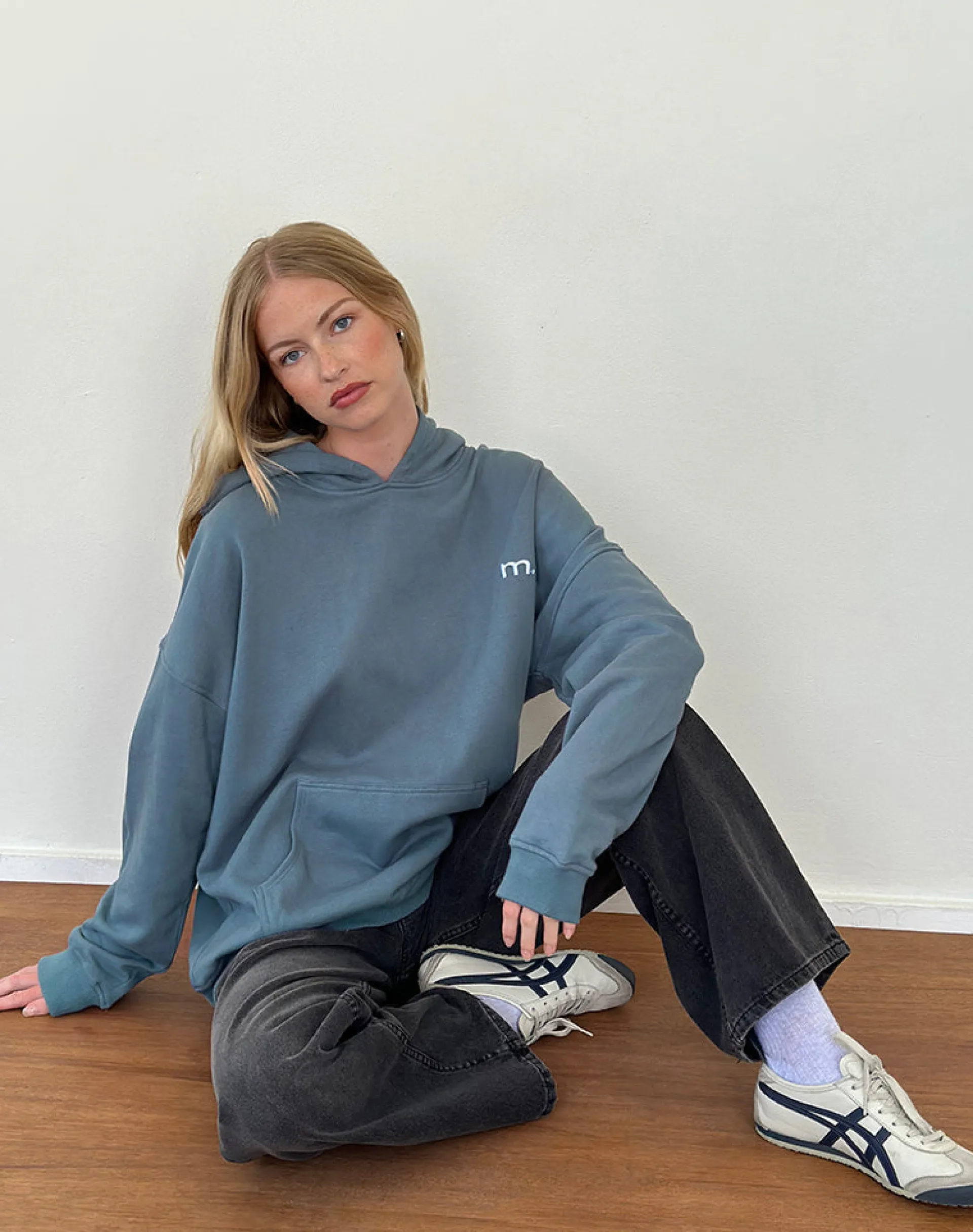 Motel Rocks Hoodies & Sweatshirts-Oversized Hoodie in Blue Mirage with White 'MOTEL' Embroidery BlueMiragewithWhite'MOTEL'Embroidery