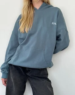 Motel Rocks Hoodies & Sweatshirts-Oversized Hoodie in Blue Mirage with White 'MOTEL' Embroidery BlueMiragewithWhite'MOTEL'Embroidery