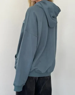Motel Rocks Hoodies & Sweatshirts-Oversized Hoodie in Blue Mirage with White 'MOTEL' Embroidery BlueMiragewithWhite'MOTEL'Embroidery