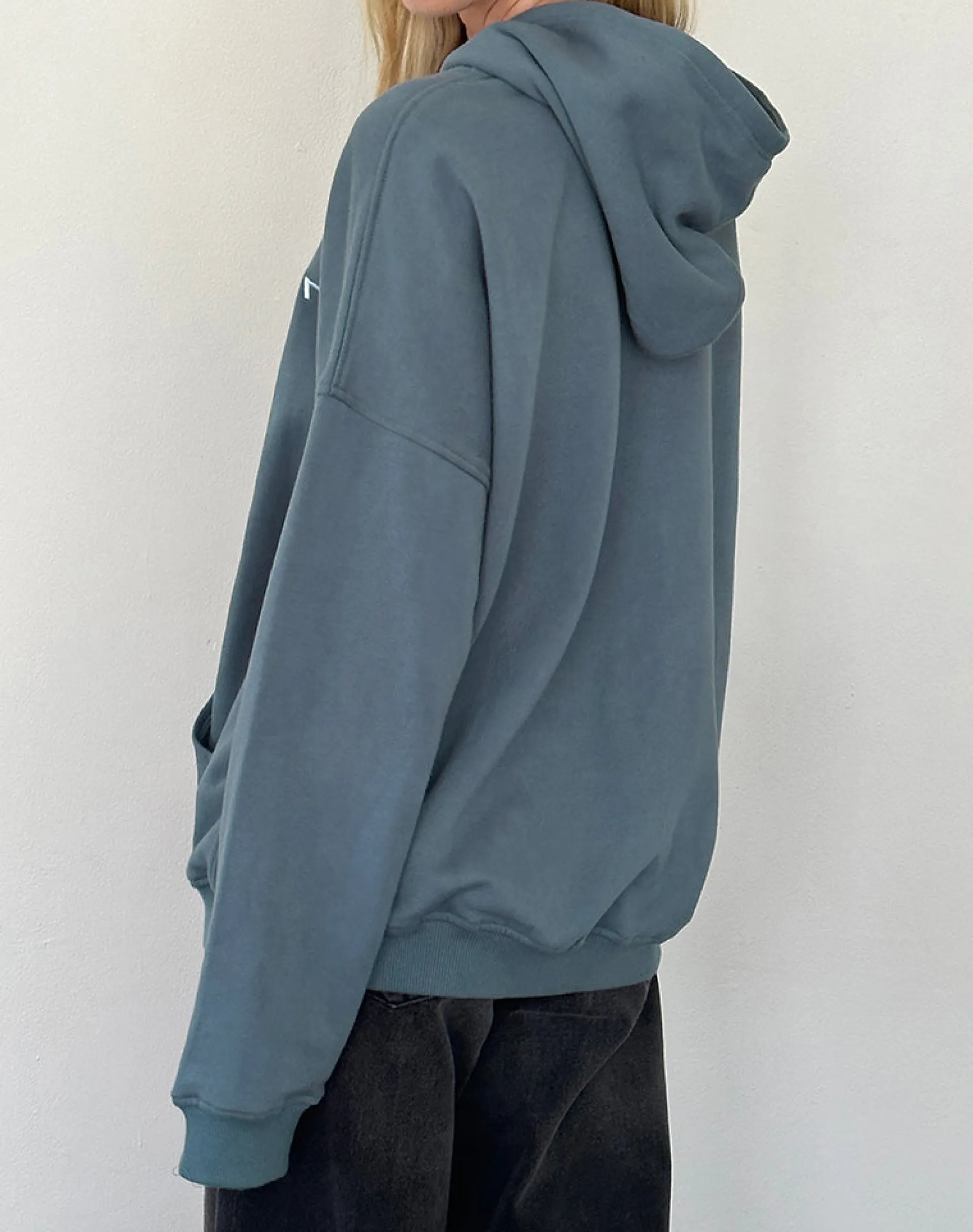 Motel Rocks Hoodies & Sweatshirts-Oversized Hoodie in Blue Mirage with White 'MOTEL' Embroidery BlueMiragewithWhite'MOTEL'Embroidery