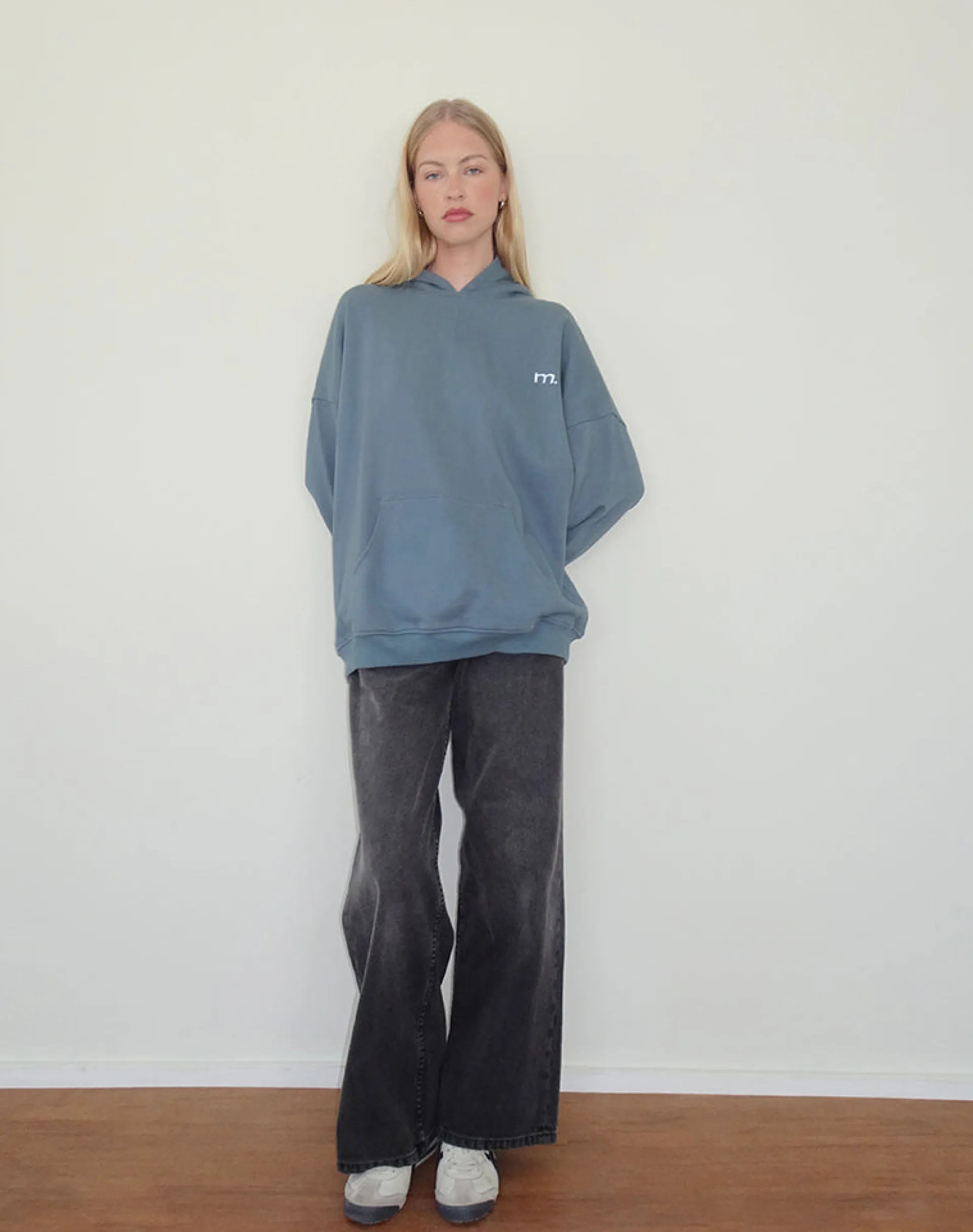 Motel Rocks Hoodies & Sweatshirts-Oversized Hoodie in Blue Mirage with White 'MOTEL' Embroidery BlueMiragewithWhite'MOTEL'Embroidery