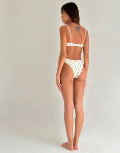 Motel Rocks Swimwear-Pali Bikini Top in Blue Cluster Floral with Picot Trim BlueClusterFloralwithPicotTrim