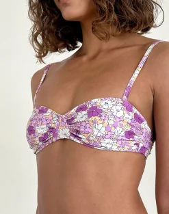 Motel Rocks Swimwear-Pali Bikini Top in Bright Floral Orange and Purple BrightFloralOrangeandPurple