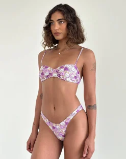 Motel Rocks Swimwear-Pali Bikini Top in Bright Floral Orange and Purple BrightFloralOrangeandPurple