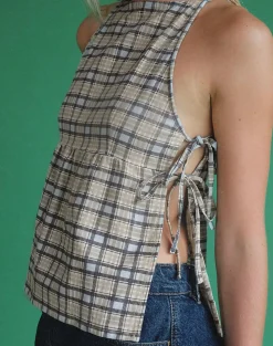 Motel Rocks Basic Tops | Vest Tops-Palsi Loose Sleeveless Top in Pastel Blue Tartan pastelbluetartan