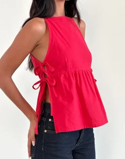 Motel Rocks Vest Tops | Shirts And Blouses-Palsi Tie Side Sleeveless Top in Tango Red TangoRed