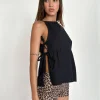 Motel Rocks Basic Tops | Vest Tops-Palsi Tie Side Sleeveless Top in Black