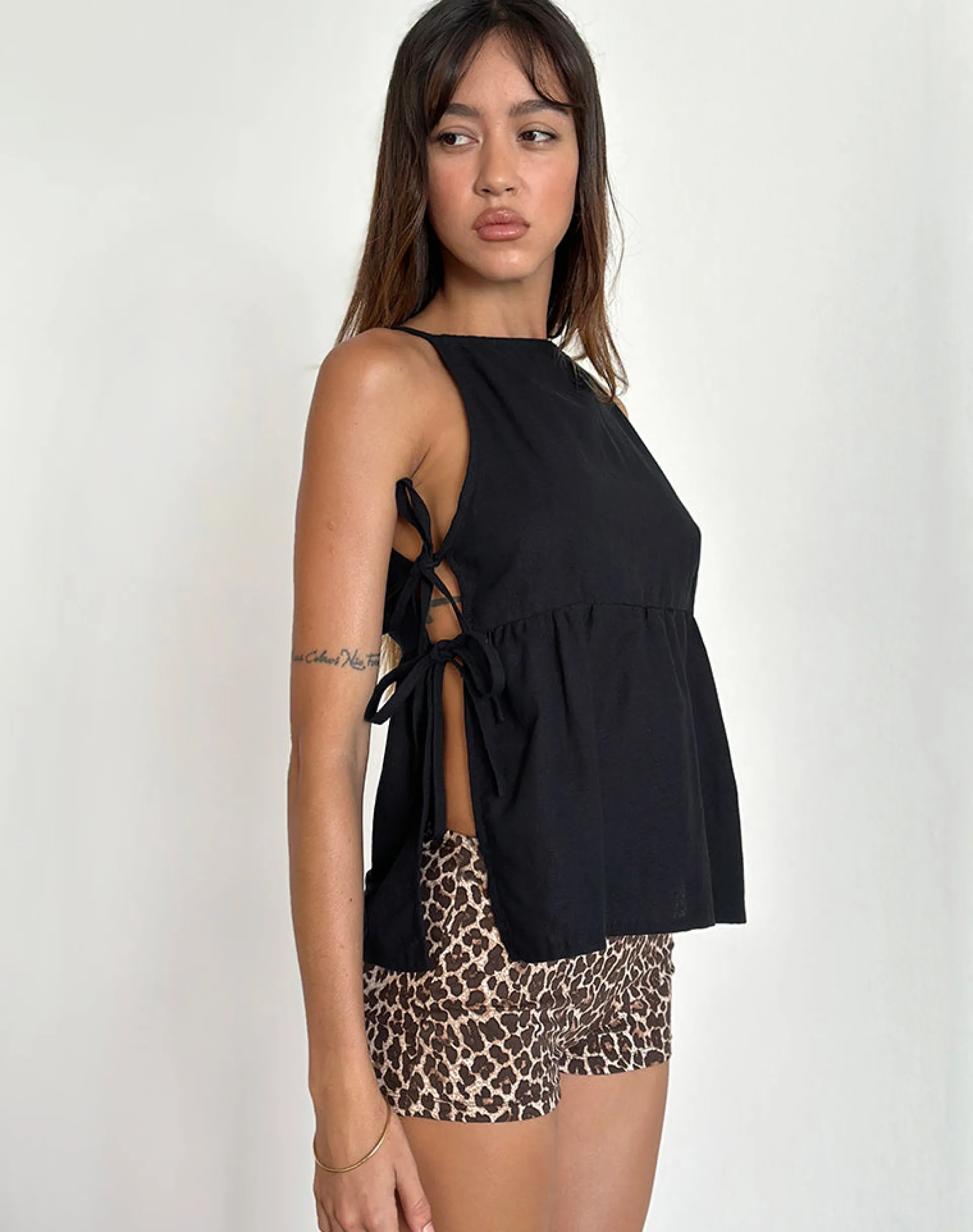 Motel Rocks Basic Tops | Vest Tops-Palsi Tie Side Sleeveless Top in Black