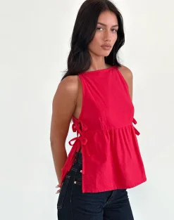 Motel Rocks Vest Tops | Shirts And Blouses-Palsi Tie Side Sleeveless Top in Tango Red TangoRed