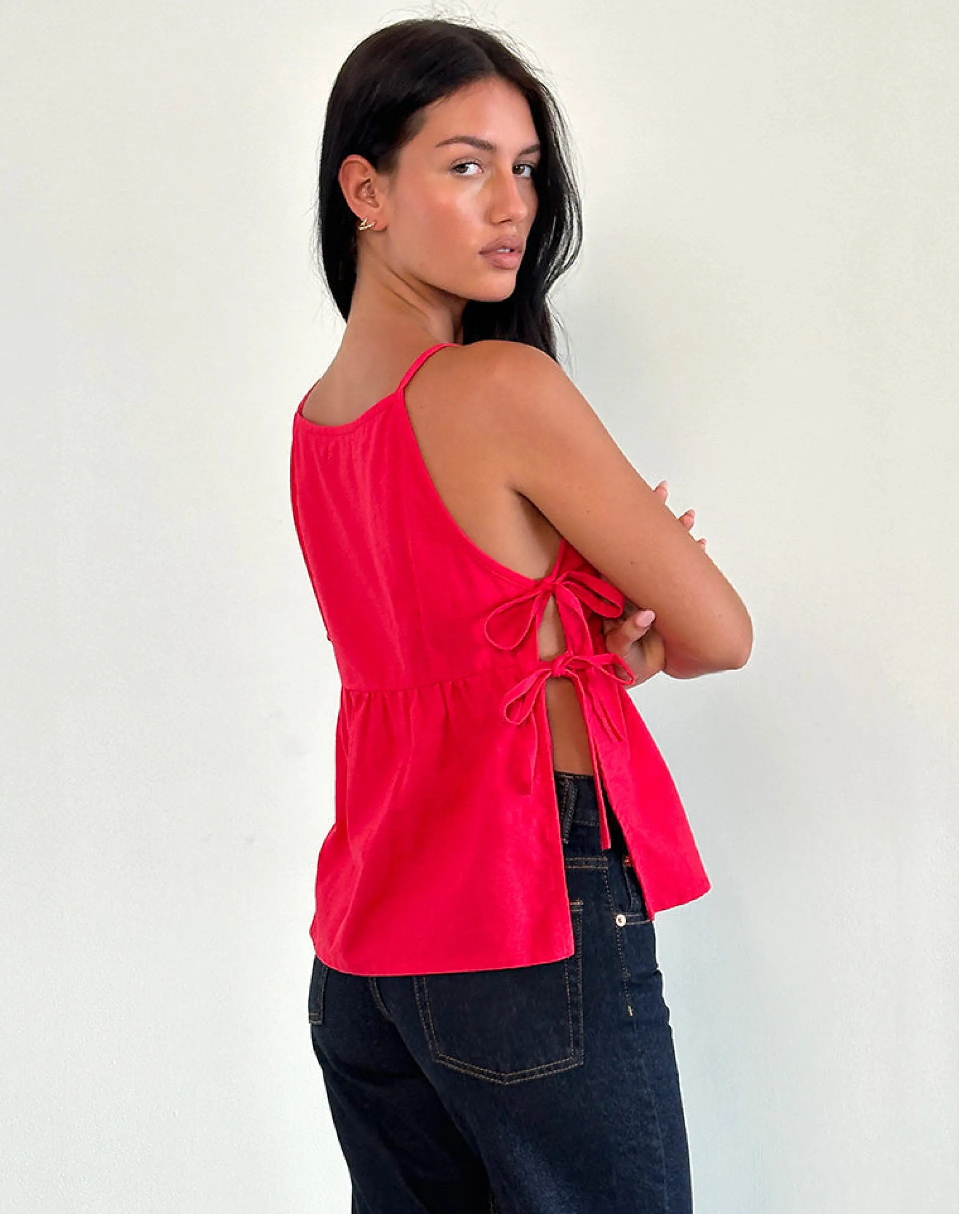 Motel Rocks Vest Tops | Shirts And Blouses-Palsi Tie Side Sleeveless Top in Tango Red TangoRed