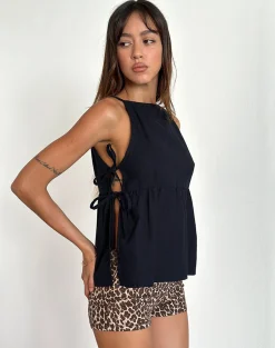 Motel Rocks Basic Tops | Vest Tops-Palsi Tie Side Sleeveless Top in Black