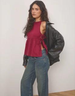 Motel Rocks Going Out Tops-Palsi Tie Side Top in Burgundy