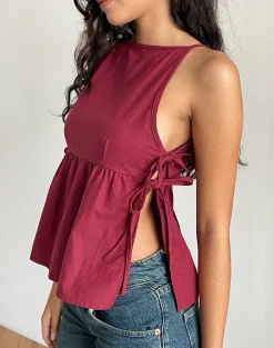 Motel Rocks Going Out Tops-Palsi Tie Side Top in Burgundy