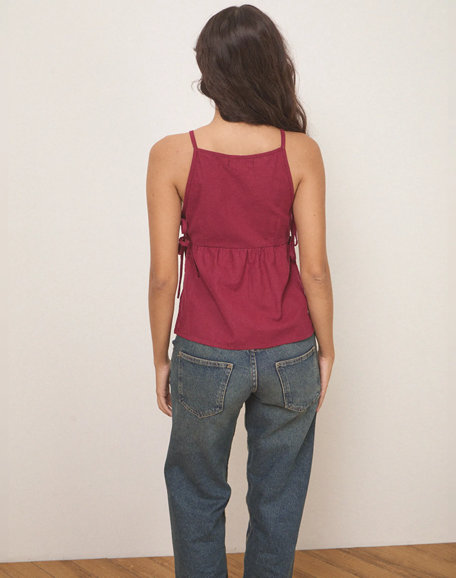 Motel Rocks Going Out Tops-Palsi Tie Side Top in Burgundy