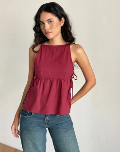 Motel Rocks Going Out Tops-Palsi Tie Side Top in Burgundy