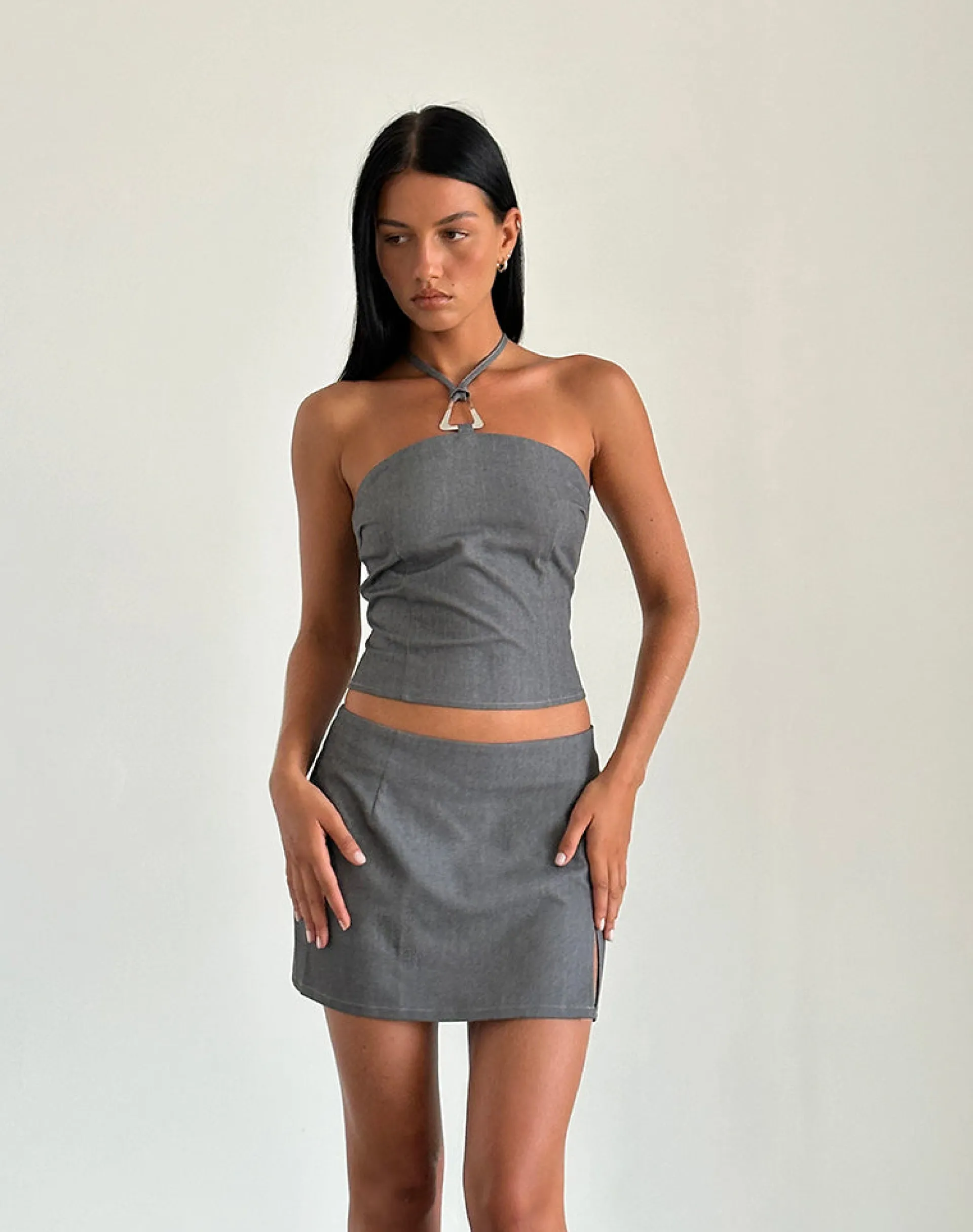 Motel Rocks Tailoring | Co-Ords-Pamela Mini Skirt in Tailoring Charcoal