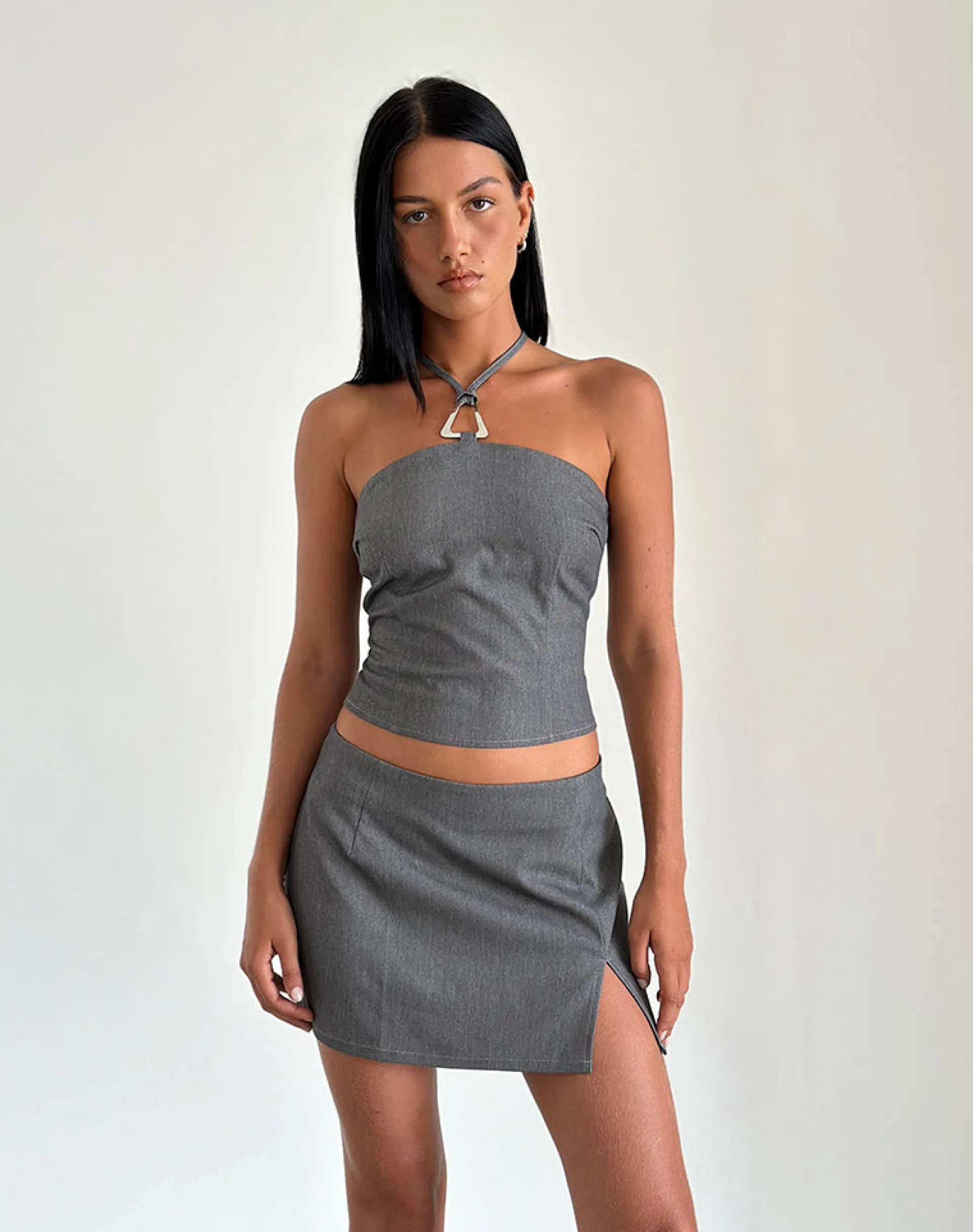 Motel Rocks Tailoring | Co-Ords-Pamela Mini Skirt in Tailoring Charcoal