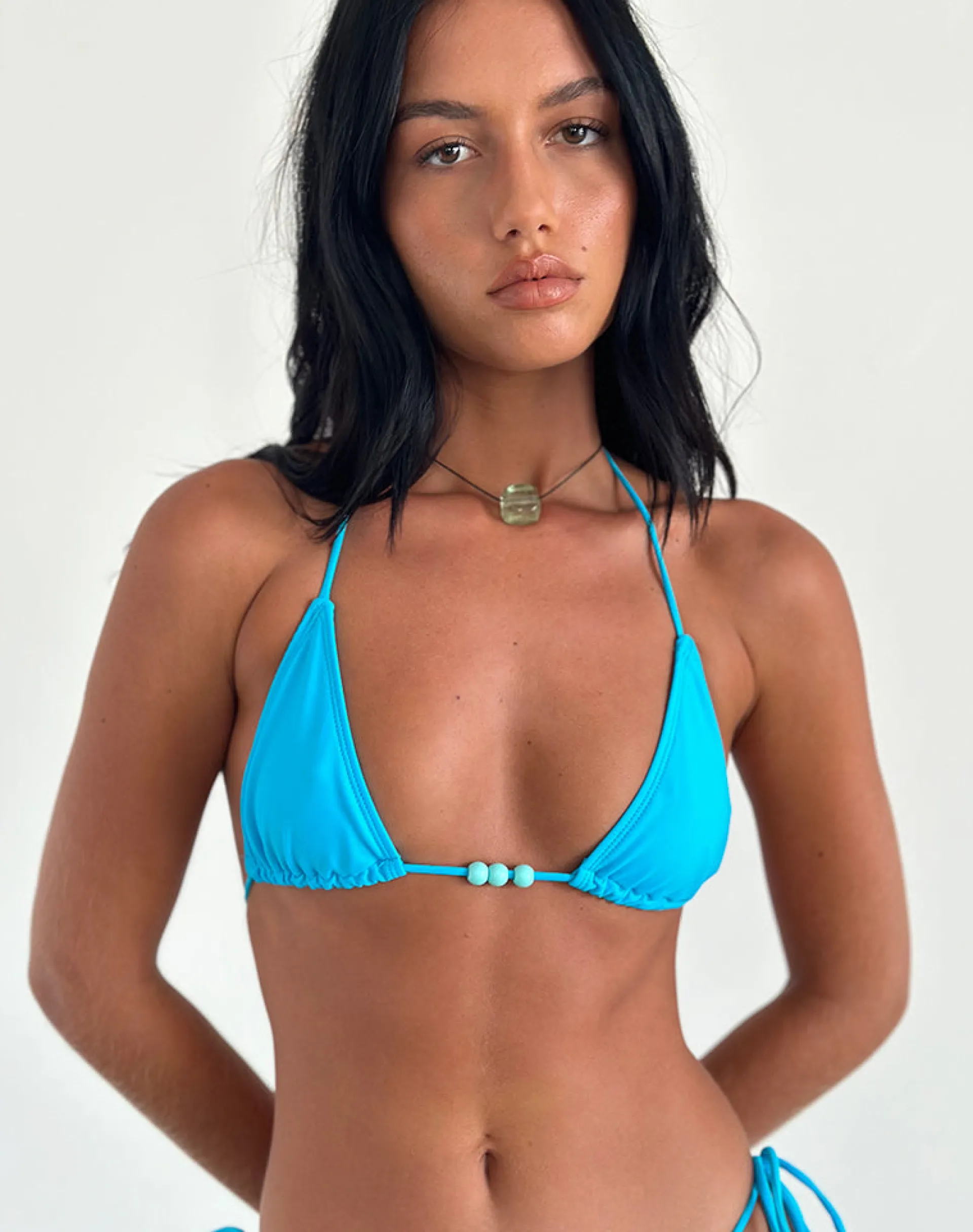 Motel Rocks Swimwear-Pami Bikini Top in Azura Blue with Beads AzuraBluewithBeads