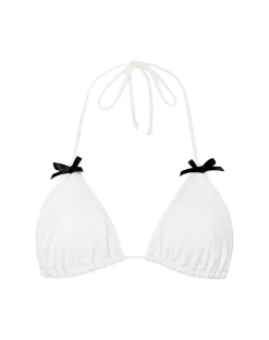 Motel Rocks Swimwear-Pami Bikini Top in Ivory with Black Bow ivorywithblack