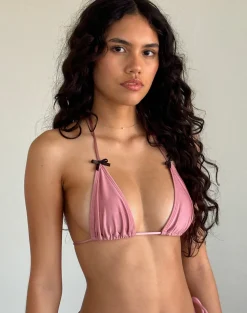 Motel Rocks Swimwear-Pami Bikini Top in Pink Shimmer with Black Bow PinkShimmerwithBlackBow