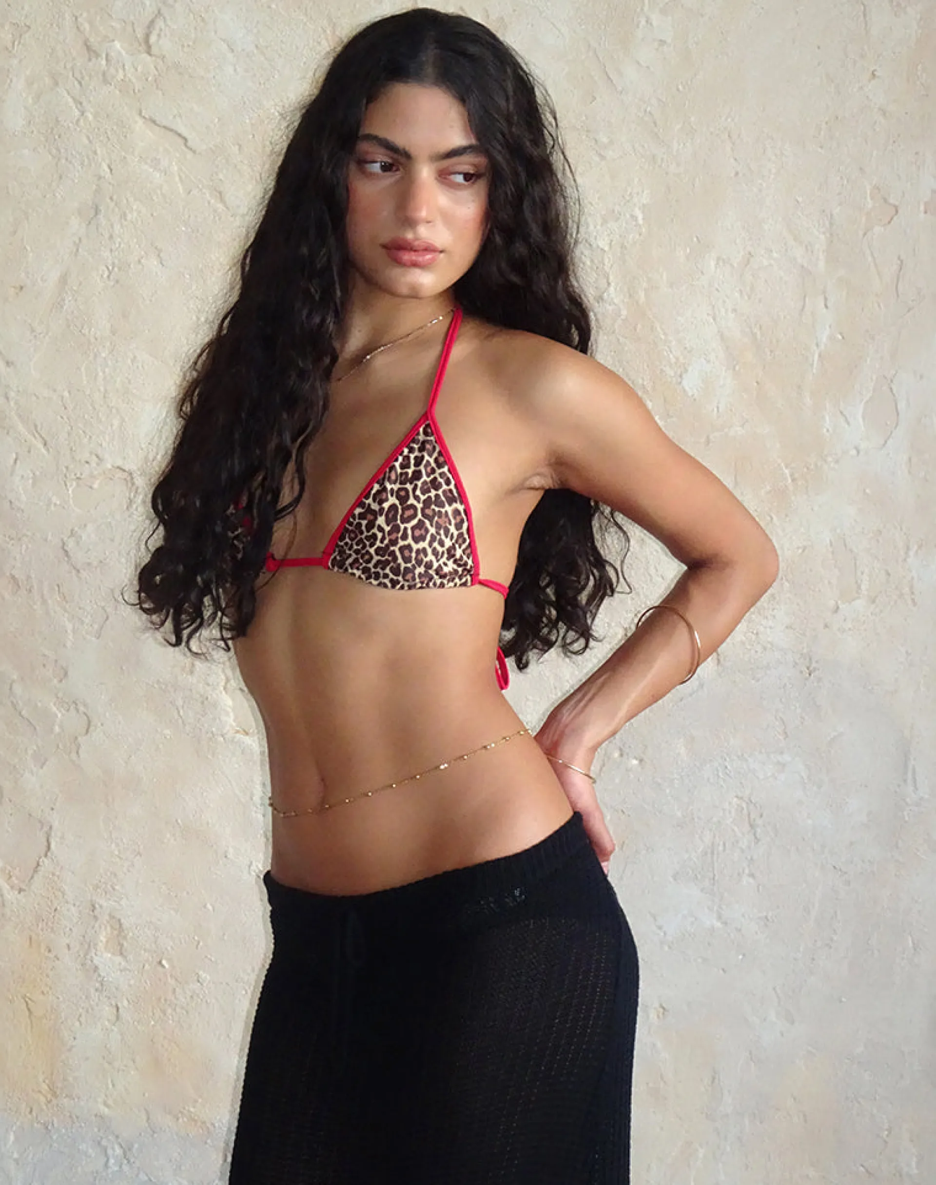 Motel Rocks Swimwear-Pami Bikini Top in Rar Leopard with Contrast Ties RarLeopardwithContrastTies
