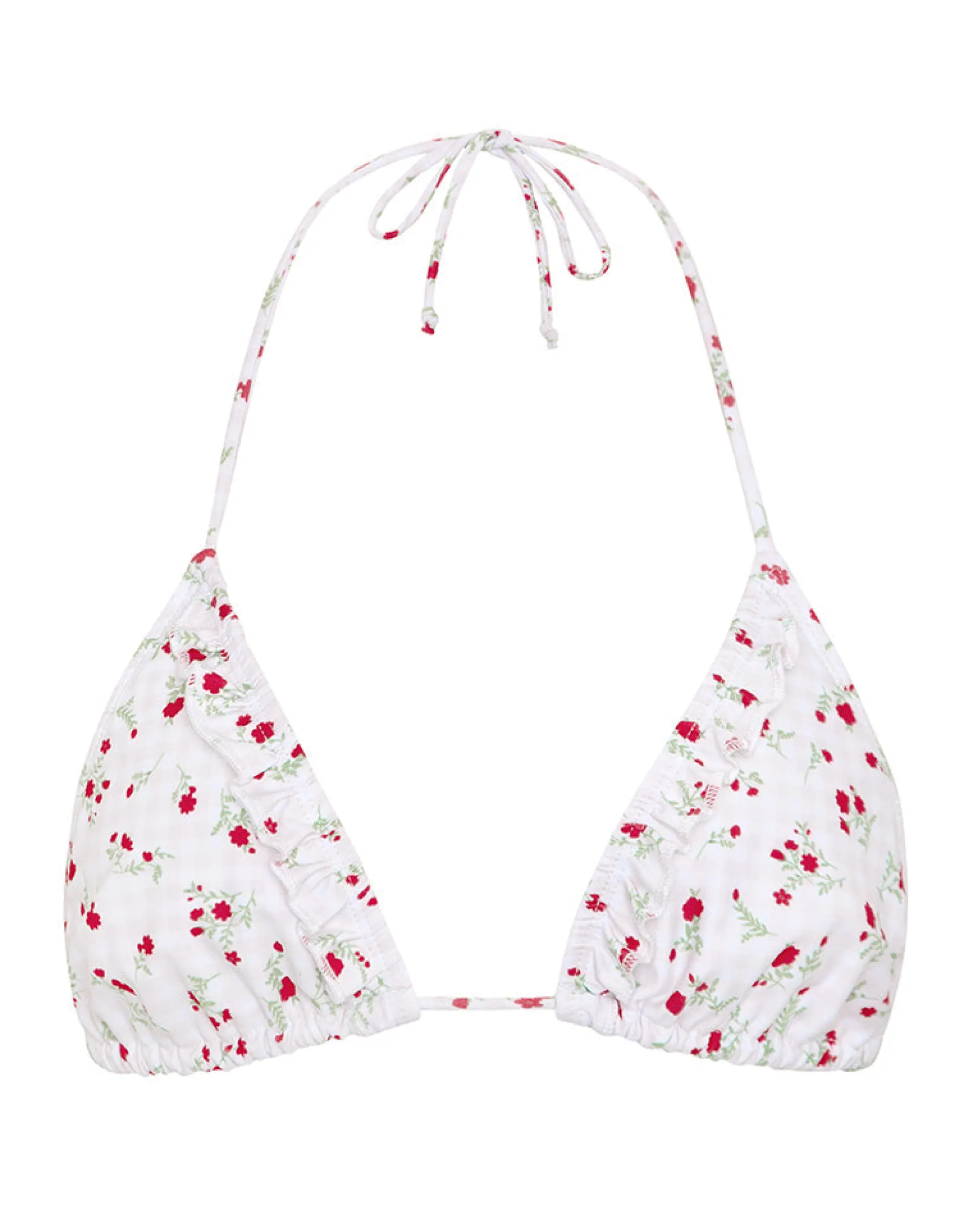 Motel Rocks Swimwear-Pami Bikini Top in Red Floral Beige Gingham with Ruffle RedFloralBeigeGinghamwithRuffle